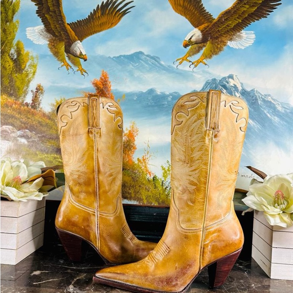 💋 Lucchese Vintage Style Charlie 1 Horse 9.5. Tan Western Cowboy Heel Boots… - Picture 6 of 12